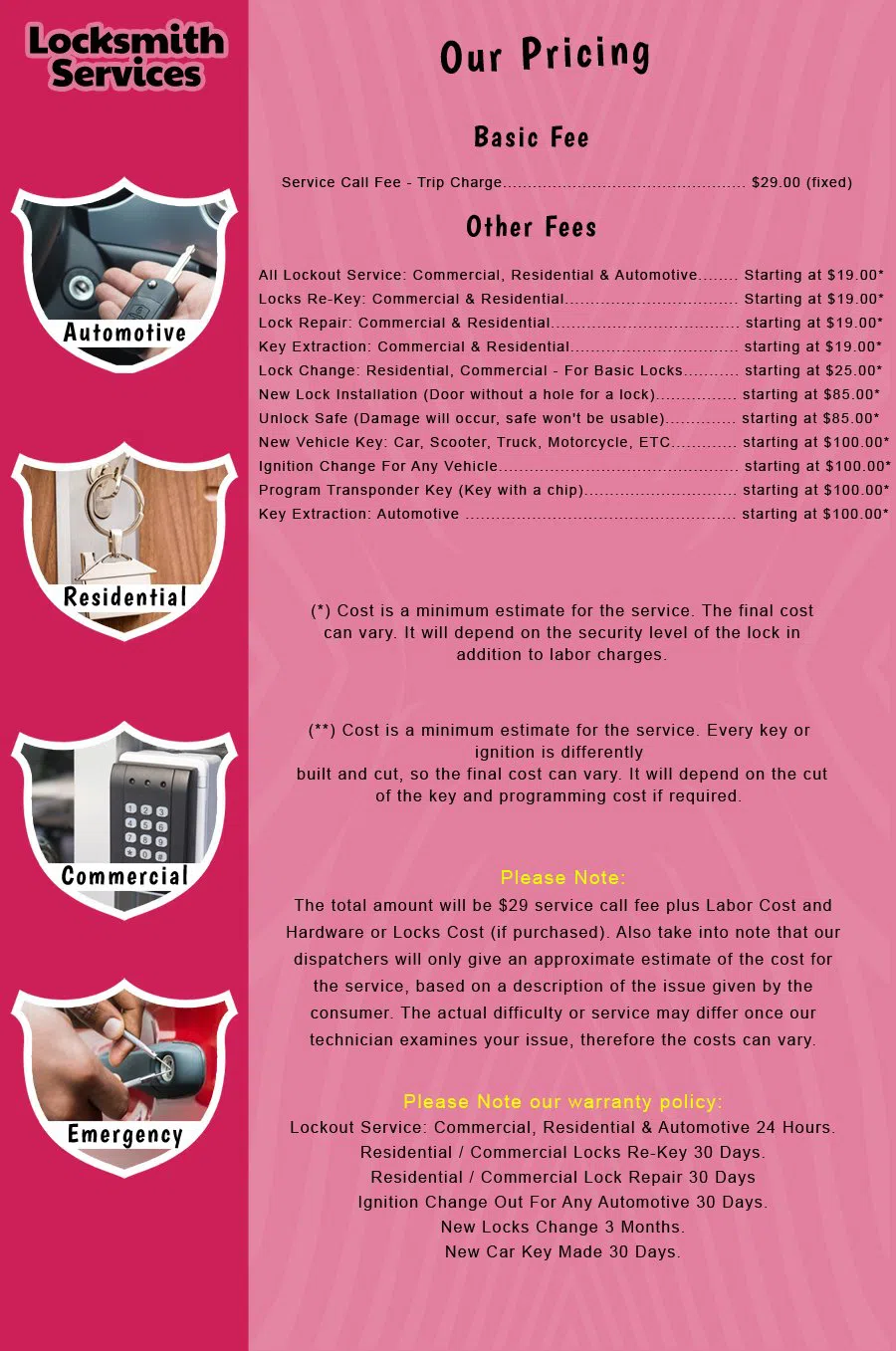 Lincroft NJ Locksmith Store Lincroft, NJ 732-667-7025 - price-list-c-18